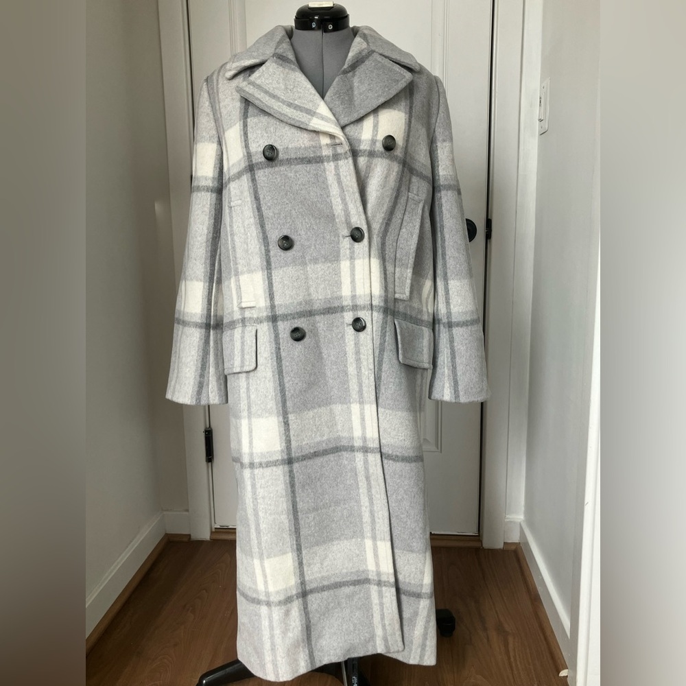 Ann Taylor Light Gray Plaid Coat